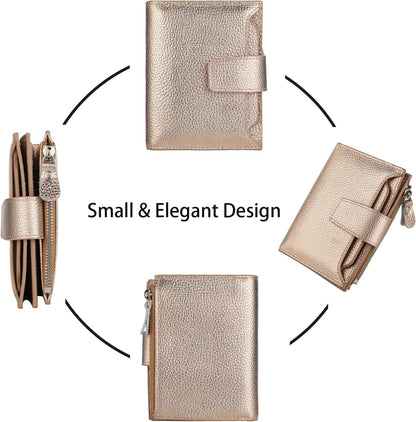 Small Compact Women Wallet RFID Blocking Genuine Leather Bifold Purse with ID Windows - Colors B