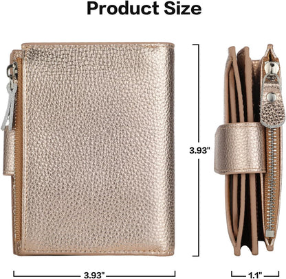 Small Compact Women Wallet RFID Blocking Genuine Leather Bifold Purse with ID Windows - Colors B