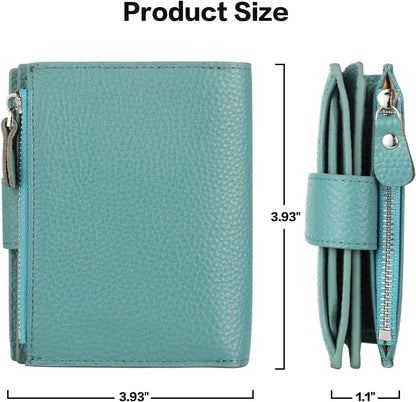 Small Compact Women Wallet RFID Blocking Genuine Leather Bifold Purse with ID Windows - Colors B