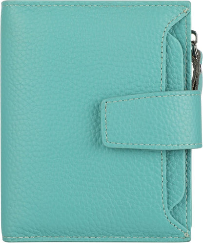 Small Compact Women Wallet RFID Blocking Genuine Leather Bifold Purse with ID Windows - Colors B