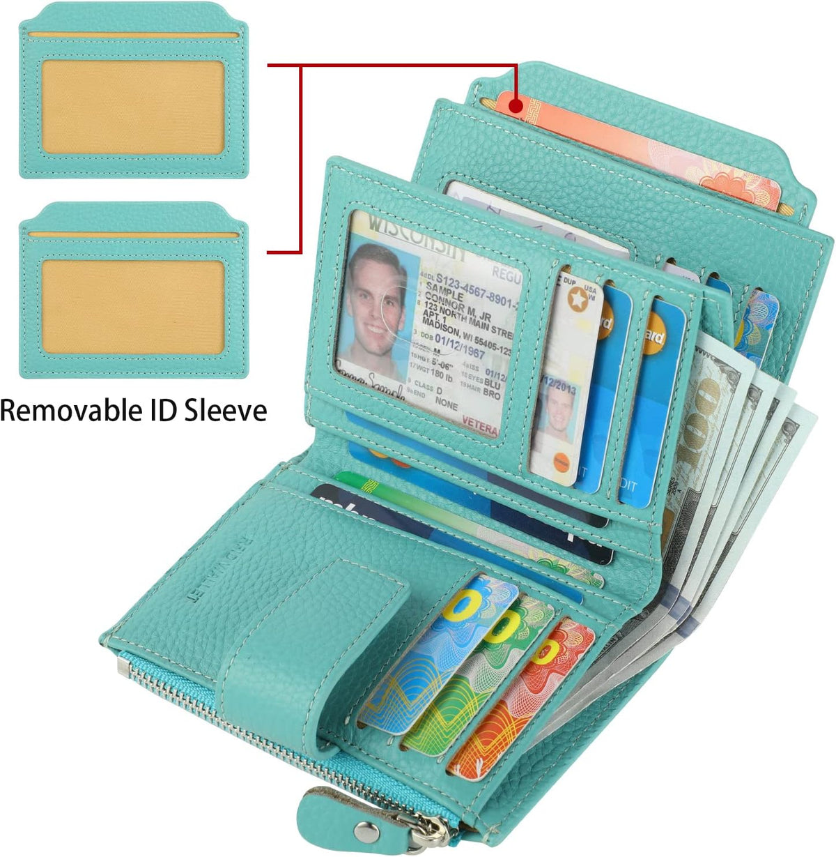 Small Compact Women Wallet RFID Blocking Genuine Leather Bifold Purse with ID Windows - Colors B