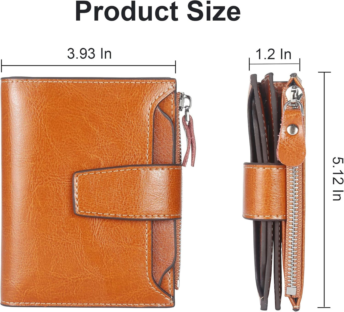 Small Compact Women Wallet RFID Blocking Genuine Leather Bifold Purse with ID Windows - Colors B