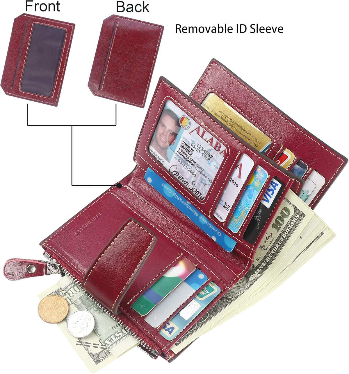 Small Compact Women Wallet RFID Blocking Genuine Leather Bifold Purse with ID Windows - Colors B