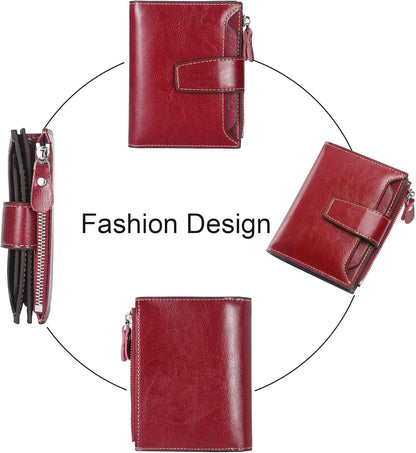 Small Compact Women Wallet RFID Blocking Genuine Leather Bifold Purse with ID Windows - Colors B