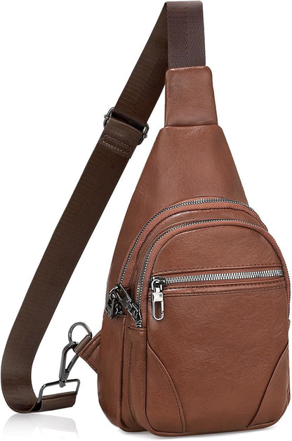 Anti Theft Crossbody Travel Bag for Women Men PU Leather Sling Bag with Adjustable Strap