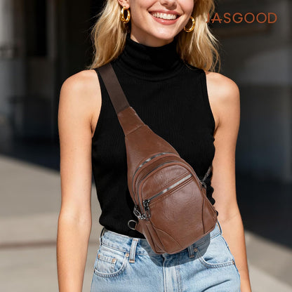 Anti Theft Crossbody Travel Bag for Women Men PU Leather Sling Bag with Adjustable Strap