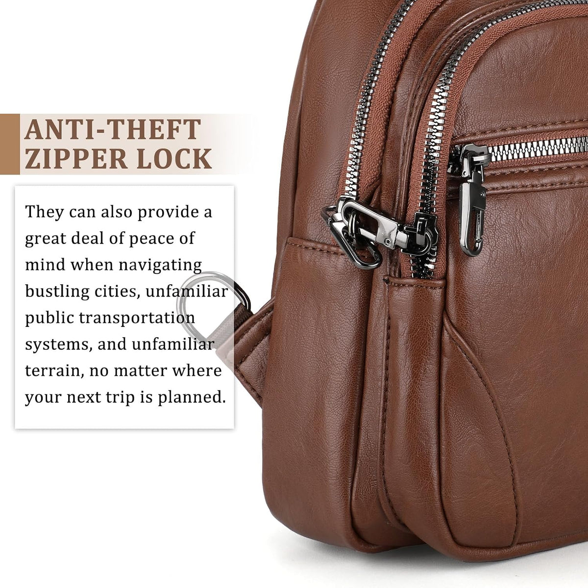 Anti Theft Crossbody Travel Bag for Women Men PU Leather Sling Bag with Adjustable Strap