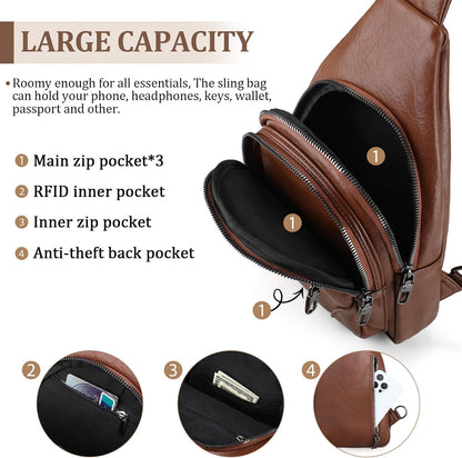 Anti Theft Crossbody Travel Bag for Women Men PU Leather Sling Bag with Adjustable Strap