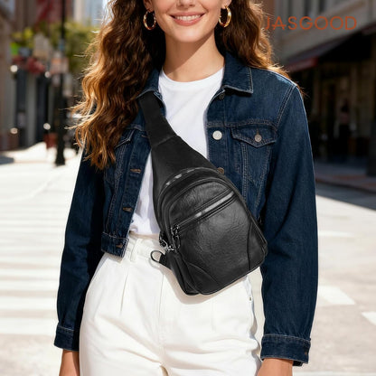 Anti Theft Crossbody Travel Bag for Women Men PU Leather Sling Bag with Adjustable Strap