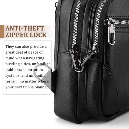 Anti Theft Crossbody Travel Bag for Women Men PU Leather Sling Bag with Adjustable Strap