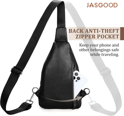 Anti Theft Crossbody Travel Bag for Women Men PU Leather Sling Bag with Adjustable Strap