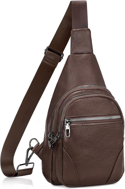 Anti Theft Crossbody Travel Bag for Women Men PU Leather Sling Bag with Adjustable Strap