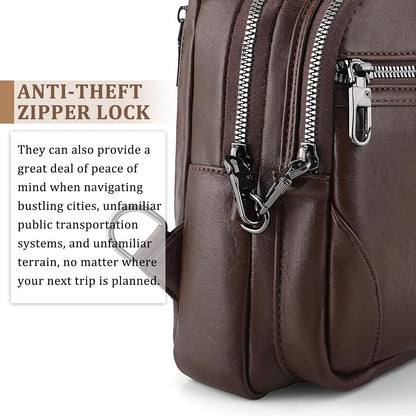 Anti Theft Crossbody Travel Bag for Women Men PU Leather Sling Bag with Adjustable Strap