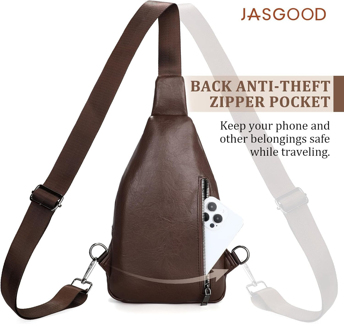 Anti Theft Crossbody Travel Bag for Women Men PU Leather Sling Bag with Adjustable Strap