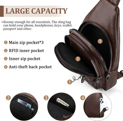 Anti Theft Crossbody Travel Bag for Women Men PU Leather Sling Bag with Adjustable Strap