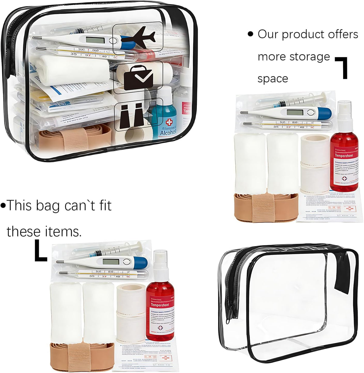 Clear Toiletry Bag, 2 Pack TSA Approved Travel Toiletry Bag Carry on Travel Accessories Bag for Women Men, Carry on Airport Airline Cosmetic Bag (Black-2pc)