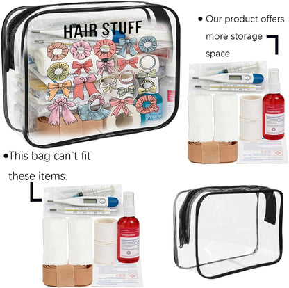 Clear Toiletry Bag, 2 Pack TSA Approved Travel Toiletry Bag Carry on Travel Accessories Bag for Women Men, Carry on Airport Airline Cosmetic Bag (Black-2pc)