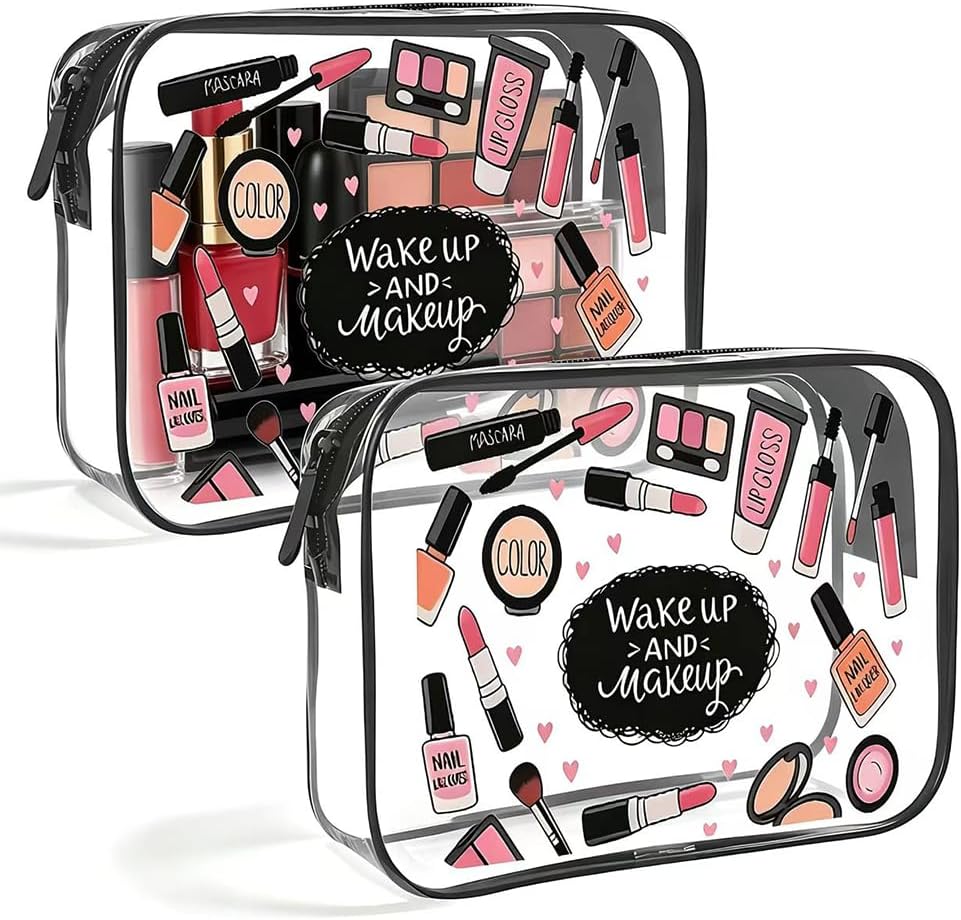 Clear Toiletry Bag, 2 Pack TSA Approved Travel Toiletry Bag Carry on Travel Accessories Bag for Women Men, Carry on Airport Airline Cosmetic Bag (Black-2pc)