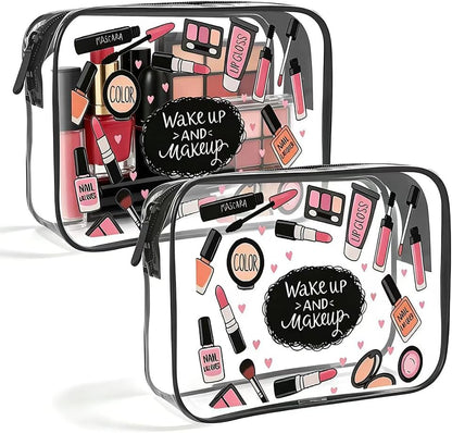 Clear Toiletry Bag, 2 Pack TSA Approved Travel Toiletry Bag Carry on Travel Accessories Bag for Women Men, Carry on Airport Airline Cosmetic Bag (Black-2pc)