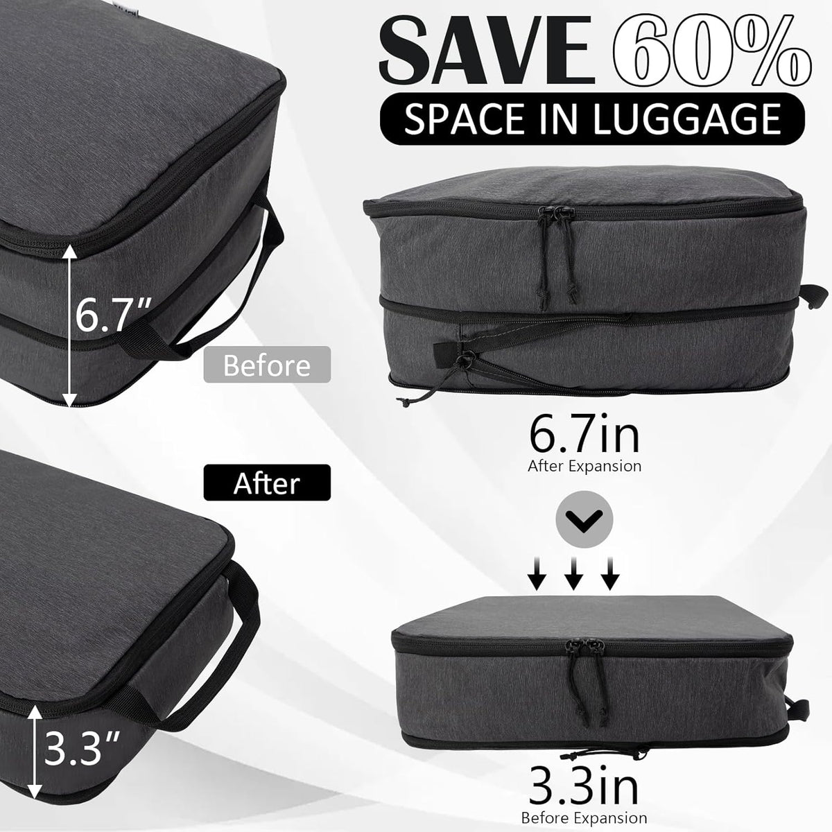 Compression Packing Cubes for Travel Essentials, 2 Set Expandable Compression Bags for Travel Packing Cubes for Suitcase Luggage Organizer Bags, Blue Mesh