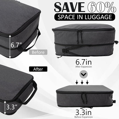 Compression Packing Cubes for Travel Essentials, 2 Set Expandable Compression Bags for Travel Packing Cubes for Suitcase Luggage Organizer Bags, Blue Mesh