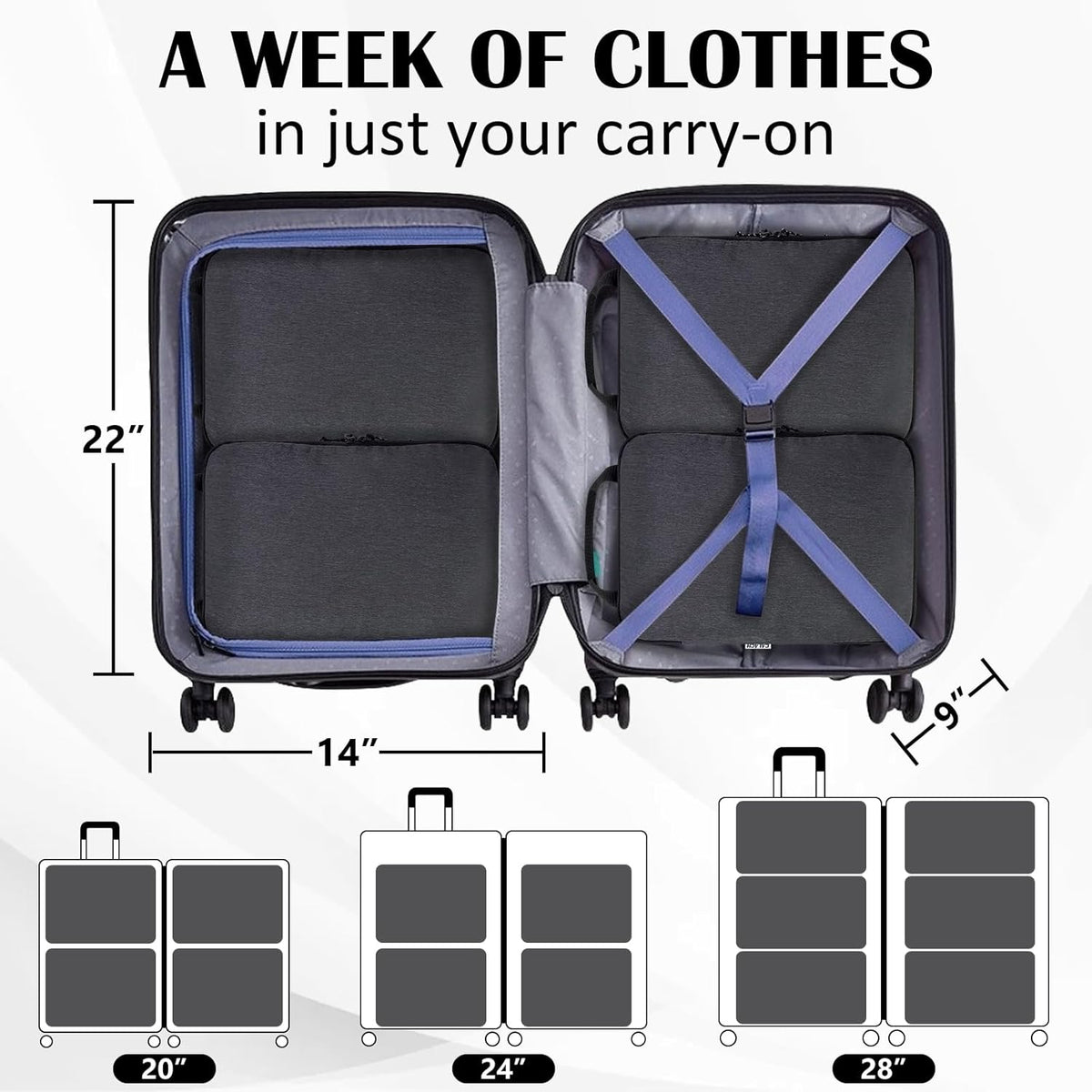 Compression Packing Cubes for Travel Essentials, 2 Set Expandable Compression Bags for Travel Packing Cubes for Suitcase Luggage Organizer Bags, Blue Mesh