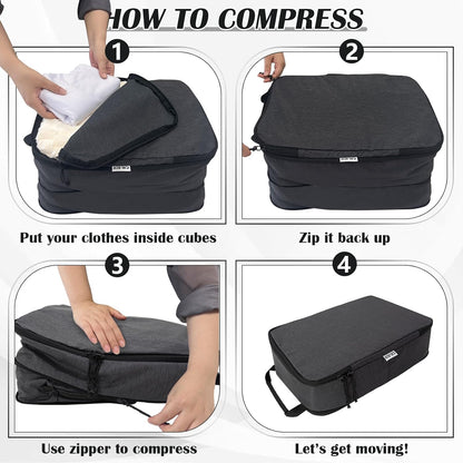 Compression Packing Cubes for Travel Essentials, 2 Set Expandable Compression Bags for Travel Packing Cubes for Suitcase Luggage Organizer Bags, Blue Mesh