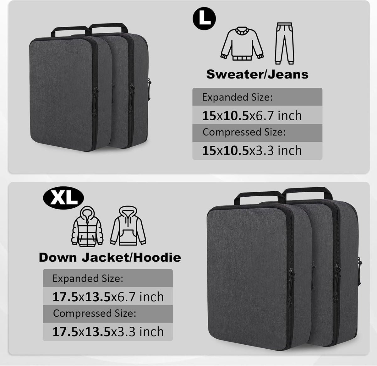 Compression Packing Cubes for Travel Essentials, 2 Set Expandable Compression Bags for Travel Packing Cubes for Suitcase Luggage Organizer Bags, Blue Mesh