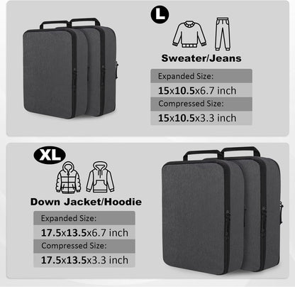 Compression Packing Cubes for Travel Essentials, 2 Set Expandable Compression Bags for Travel Packing Cubes for Suitcase Luggage Organizer Bags, Blue Mesh