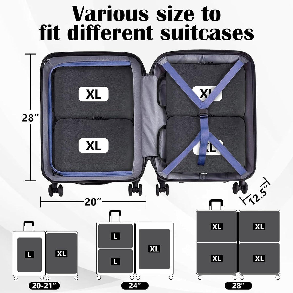 Compression Packing Cubes for Travel Essentials, 2 Set Expandable Compression Bags for Travel Packing Cubes for Suitcase Luggage Organizer Bags, Blue Mesh