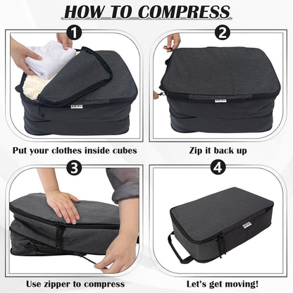 Compression Packing Cubes for Travel Essentials, 2 Set Expandable Compression Bags for Travel Packing Cubes for Suitcase Luggage Organizer Bags, Blue Mesh