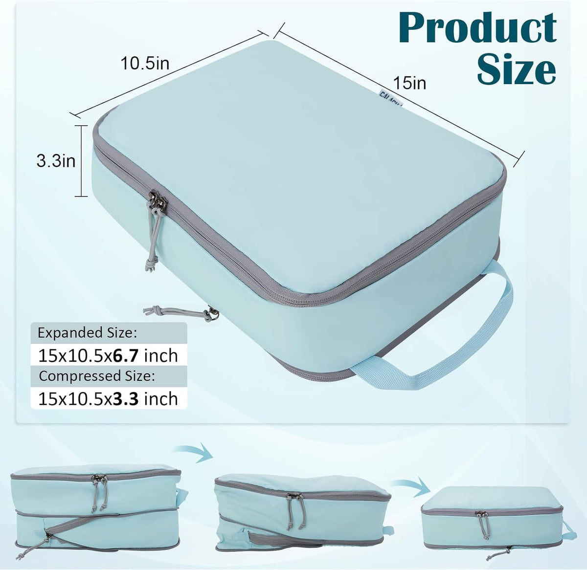 Compression Packing Cubes for Travel Essentials, 2 Set Expandable Compression Bags for Travel Packing Cubes for Suitcase Luggage Organizer Bags, Blue Mesh