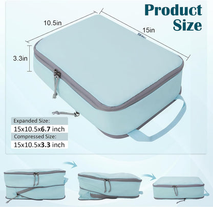 Compression Packing Cubes for Travel Essentials, 2 Set Expandable Compression Bags for Travel Packing Cubes for Suitcase Luggage Organizer Bags, Blue Mesh