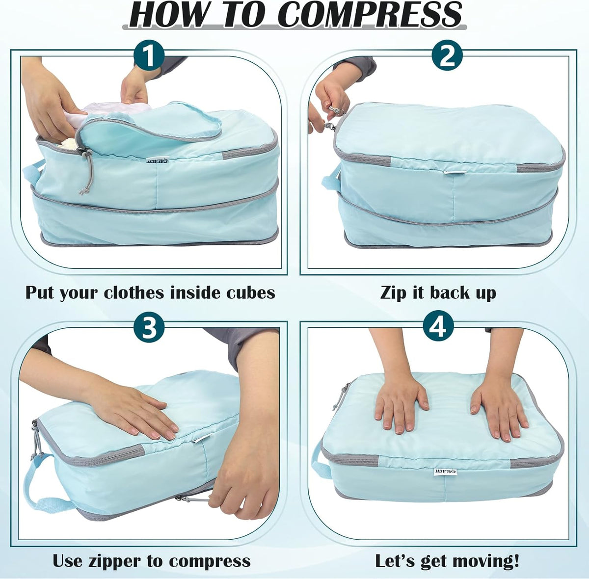 Compression Packing Cubes for Travel Essentials, 2 Set Expandable Compression Bags for Travel Packing Cubes for Suitcase Luggage Organizer Bags, Blue Mesh