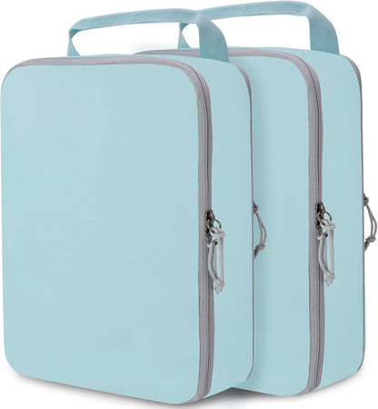 Compression Packing Cubes for Travel Essentials, 2 Set Expandable Compression Bags for Travel Packing Cubes for Suitcase Luggage Organizer Bags, Blue Mesh
