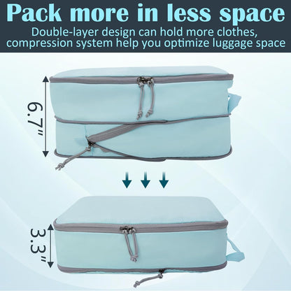 Compression Packing Cubes for Travel Essentials, 2 Set Expandable Compression Bags for Travel Packing Cubes for Suitcase Luggage Organizer Bags, Blue Mesh