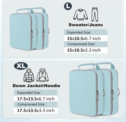 Compression Packing Cubes for Travel Essentials, 2 Set Expandable Compression Bags for Travel Packing Cubes for Suitcase Luggage Organizer Bags, Blue Mesh