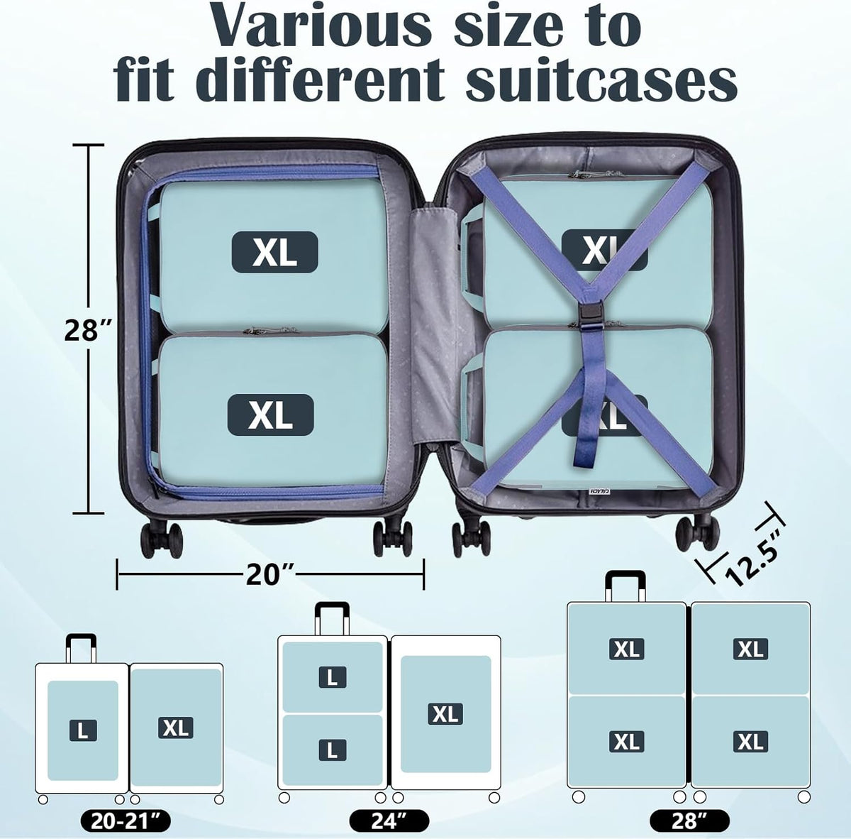 Compression Packing Cubes for Travel Essentials, 2 Set Expandable Compression Bags for Travel Packing Cubes for Suitcase Luggage Organizer Bags, Blue Mesh