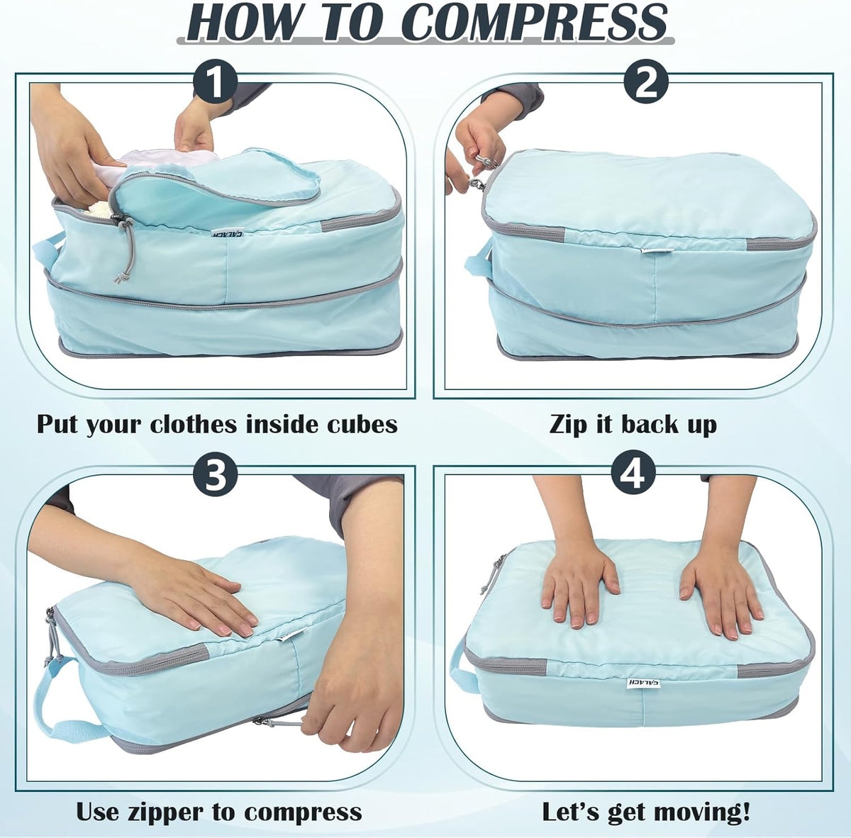 Compression Packing Cubes for Travel Essentials, 2 Set Expandable Compression Bags for Travel Packing Cubes for Suitcase Luggage Organizer Bags, Blue Mesh