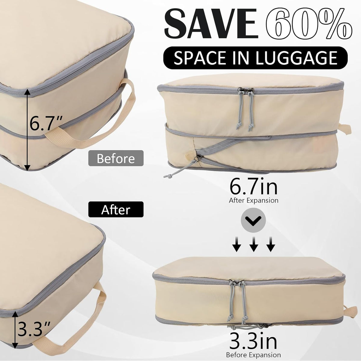 Compression Packing Cubes for Travel Essentials, 2 Set Expandable Compression Bags for Travel Packing Cubes for Suitcase Luggage Organizer Bags, Blue Mesh