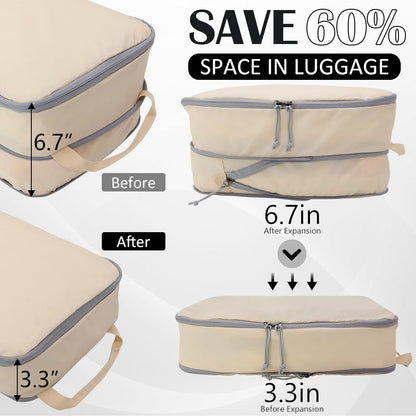 Compression Packing Cubes for Travel Essentials, 2 Set Expandable Compression Bags for Travel Packing Cubes for Suitcase Luggage Organizer Bags, Blue Mesh