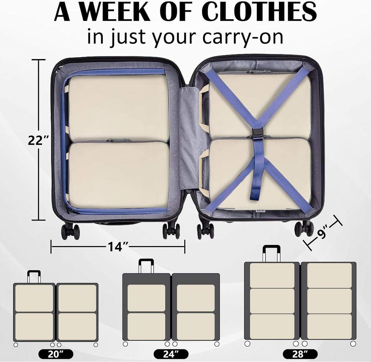 Compression Packing Cubes for Travel Essentials, 2 Set Expandable Compression Bags for Travel Packing Cubes for Suitcase Luggage Organizer Bags, Blue Mesh