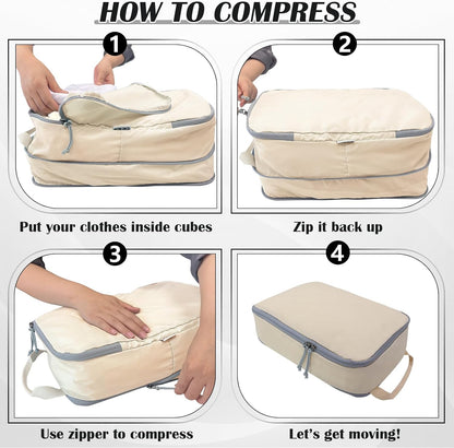 Compression Packing Cubes for Travel Essentials, 2 Set Expandable Compression Bags for Travel Packing Cubes for Suitcase Luggage Organizer Bags, Blue Mesh