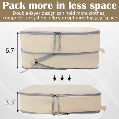 Compression Packing Cubes for Travel Essentials, 2 Set Expandable Compression Bags for Travel Packing Cubes for Suitcase Luggage Organizer Bags, Blue Mesh