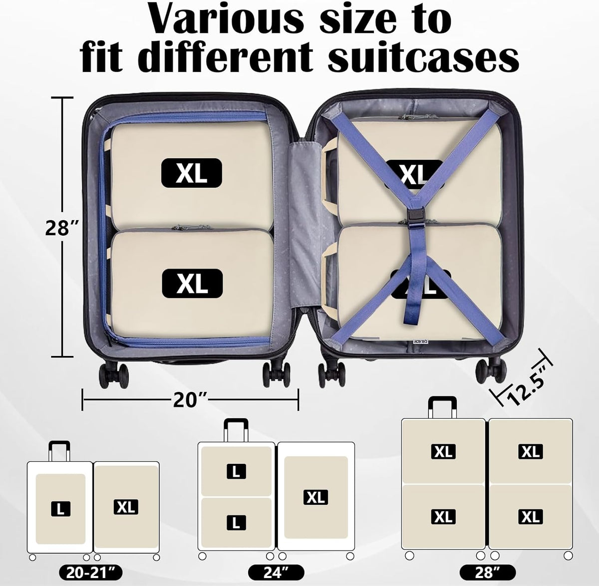 Compression Packing Cubes for Travel Essentials, 2 Set Expandable Compression Bags for Travel Packing Cubes for Suitcase Luggage Organizer Bags, Blue Mesh