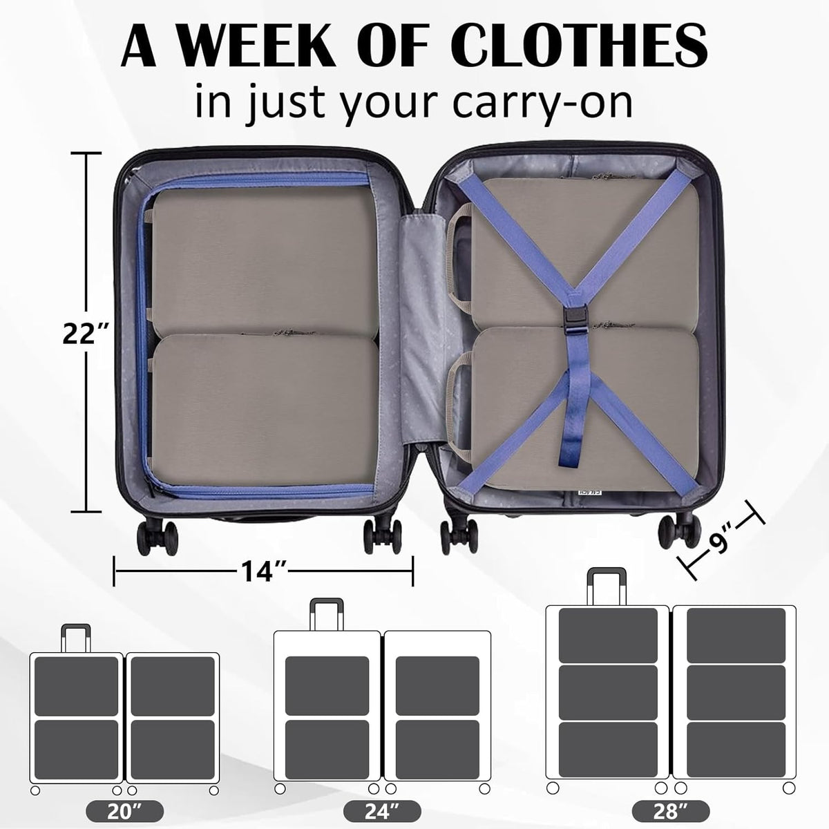 Compression Packing Cubes for Travel Essentials, 2 Set Expandable Compression Bags for Travel Packing Cubes for Suitcase Luggage Organizer Bags, Blue Mesh