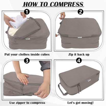 Compression Packing Cubes for Travel Essentials, 2 Set Expandable Compression Bags for Travel Packing Cubes for Suitcase Luggage Organizer Bags, Blue Mesh
