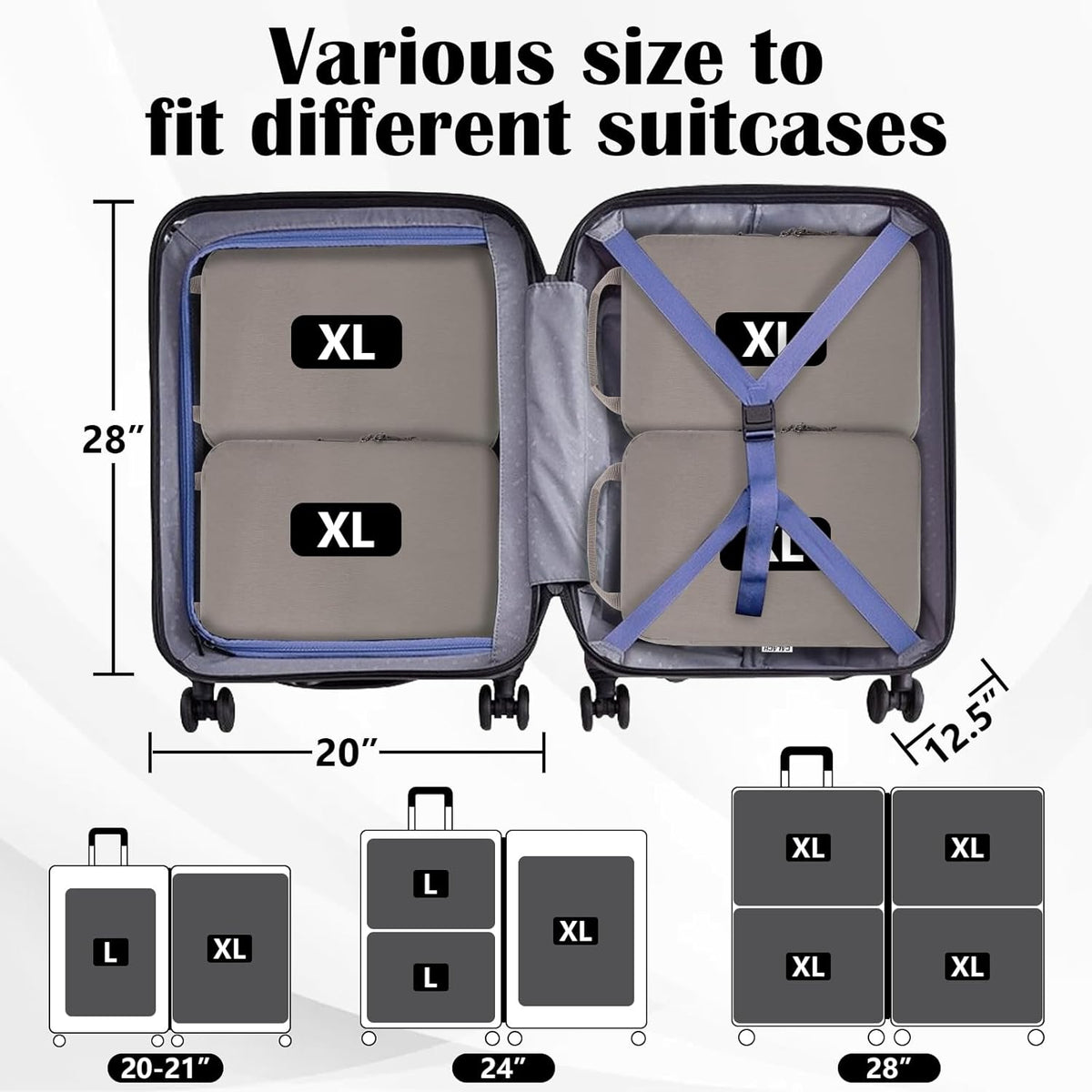 Compression Packing Cubes for Travel Essentials, 2 Set Expandable Compression Bags for Travel Packing Cubes for Suitcase Luggage Organizer Bags, Blue Mesh