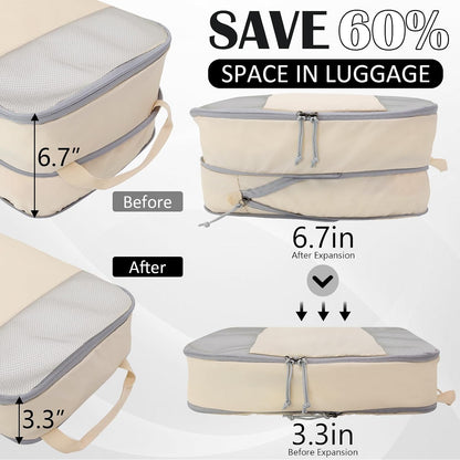 Compression Packing Cubes for Travel Essentials, 2 Set Expandable Compression Bags for Travel Packing Cubes for Suitcase Luggage Organizer Bags, Blue Mesh