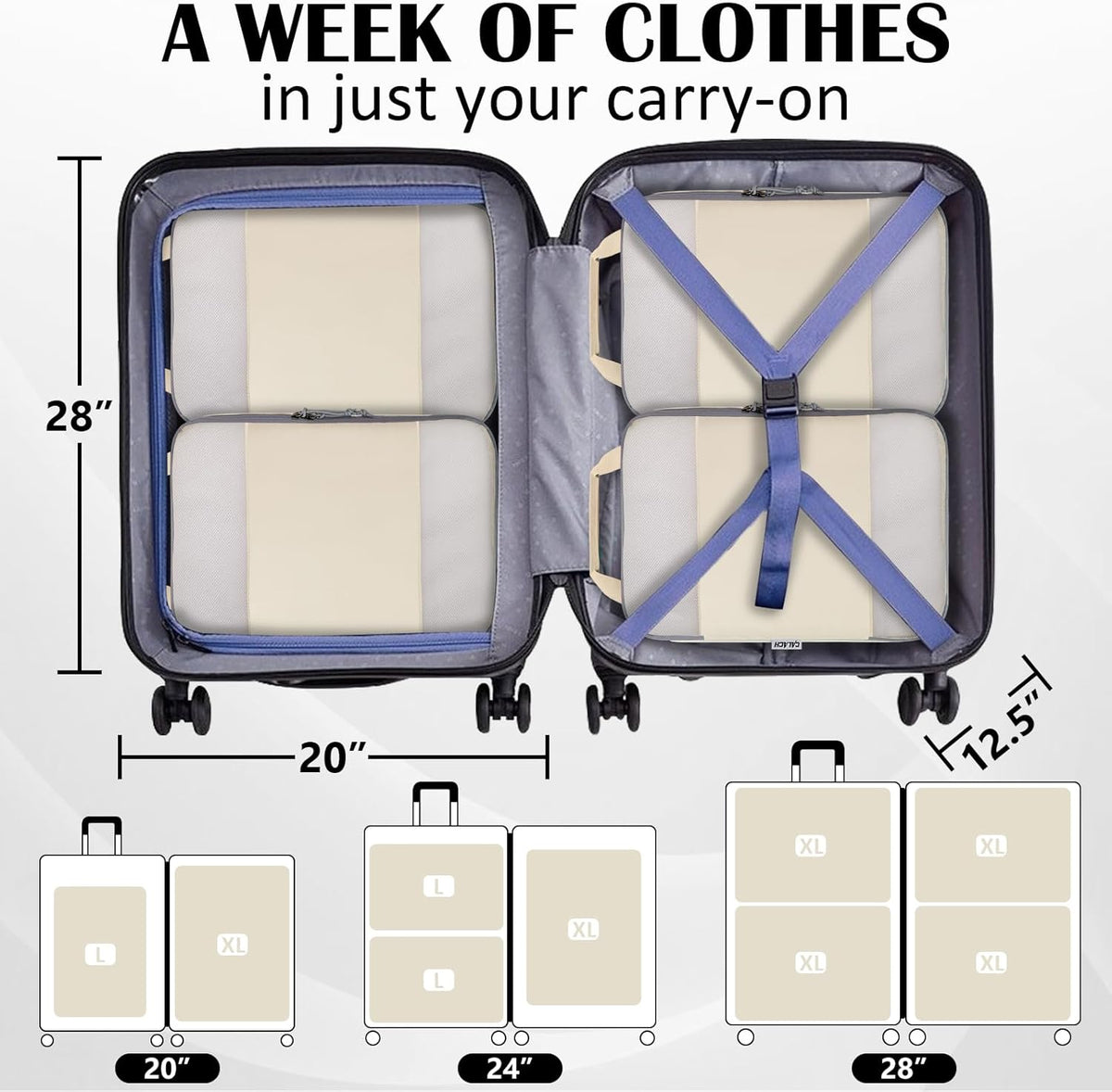 Compression Packing Cubes for Travel Essentials, 2 Set Expandable Compression Bags for Travel Packing Cubes for Suitcase Luggage Organizer Bags, Blue Mesh